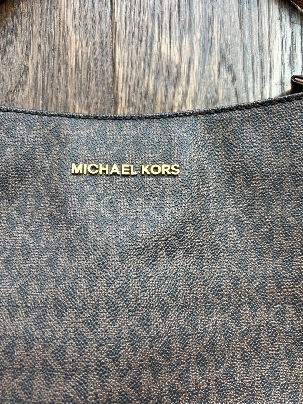 Michael Kors Dark Brown Signature Monogram Hobo Bag - Picture 2 of 6